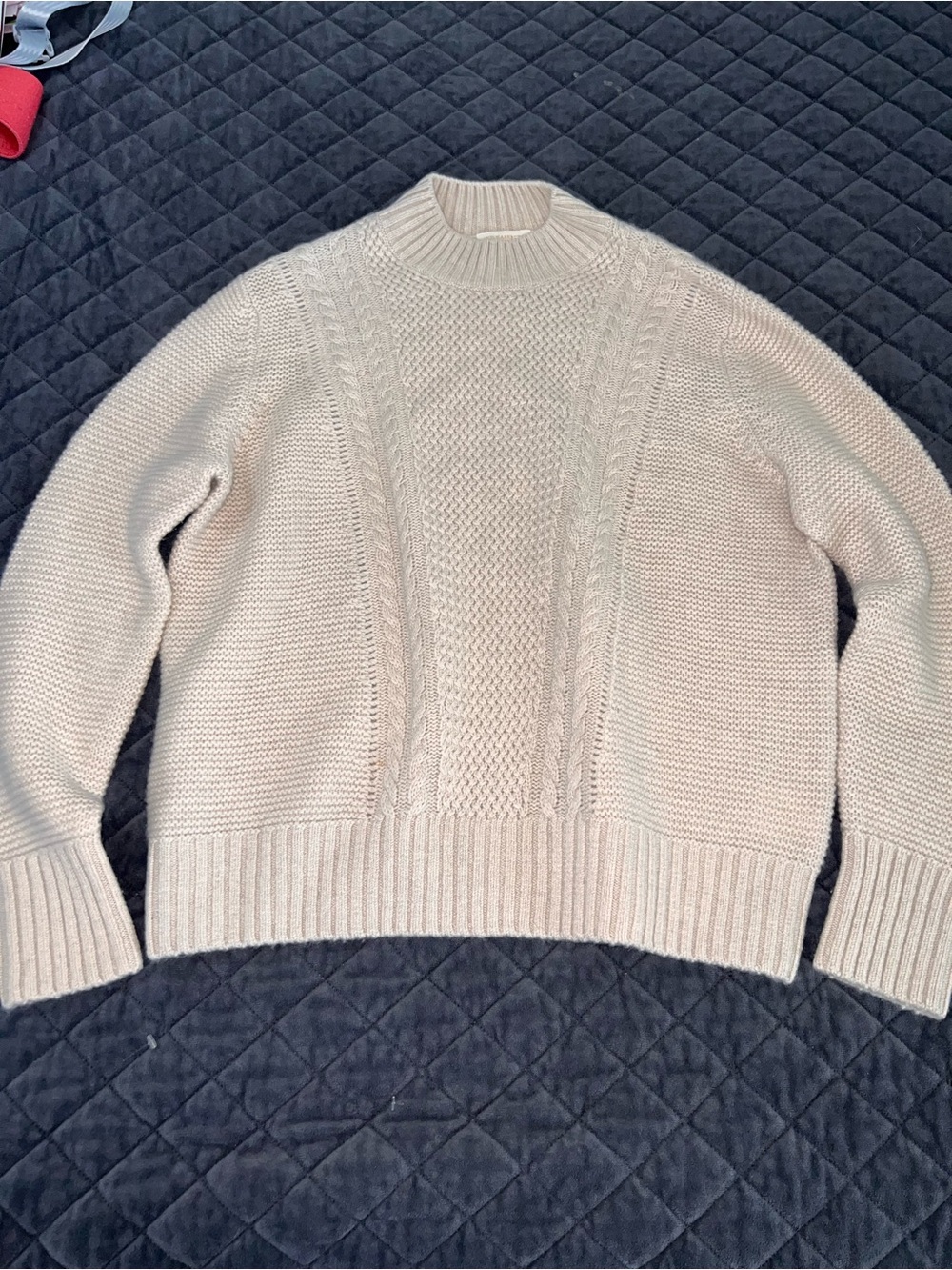 Ann Mashburn Cashmere Sweater Womens Large Chunky Cable Knit Beige E